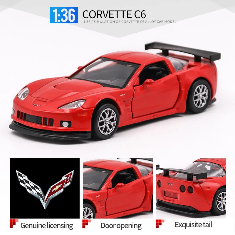 RMZ City 1:36 Chevrolet Corvette C6 R Лицензированная модель Литая автомобиля Игрушечная из