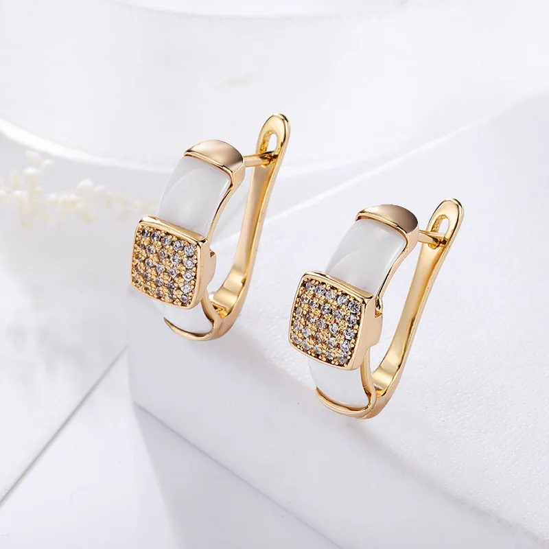 gold white MAIKALE, классические простые серьги-гвоздики, квадратные медные и керамические серьги с кубическим цирконием, позолоченные серебряные серьги для женщин, подарок - Окраска металла: gold white