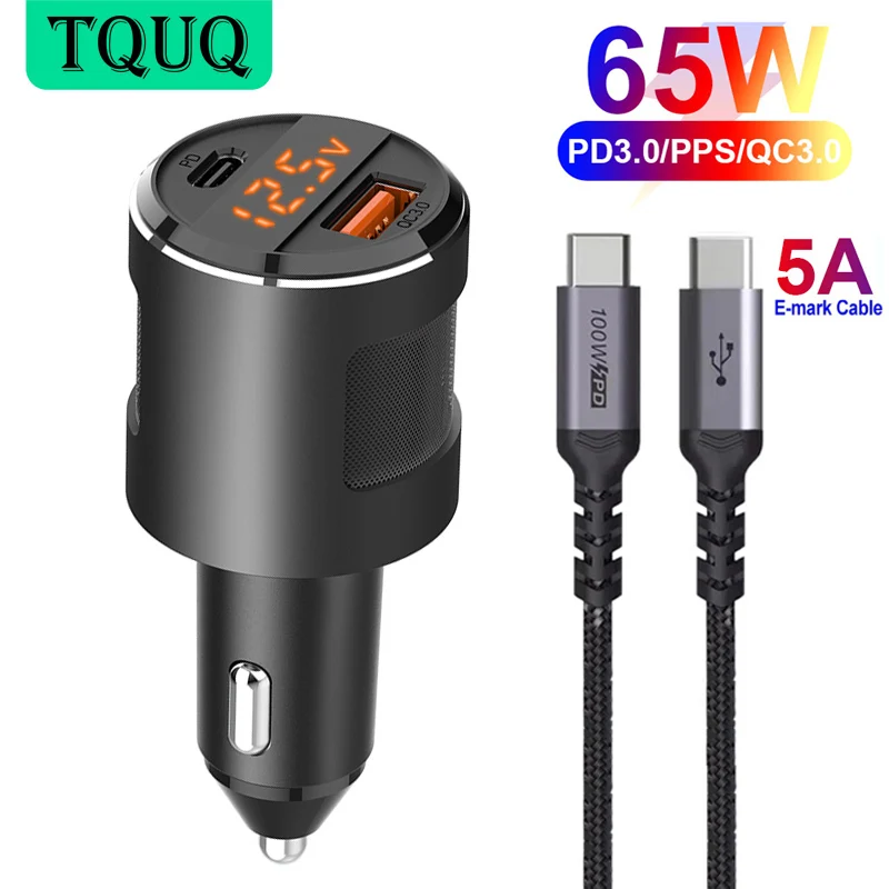 USB C PD автомобильное зарядное устройство 65 Вт двойной порт адаптер для быстрой