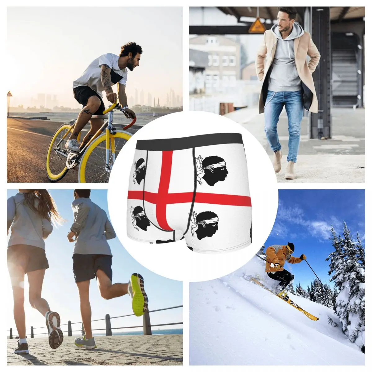 Flag Of Sardinia, Italy Men's Boxer Briefs regions of Italy Casual elastic pants for men