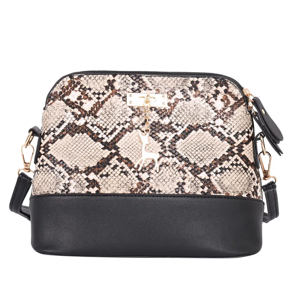 Змеиный принт цепочка ракушка сумки на плечо женская кожаная сумка через