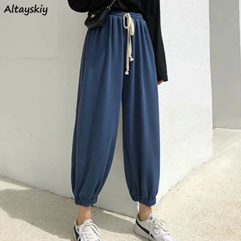 Шаровары женские свободные для отдыха однотонные Ulzzang с высокой талией на