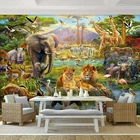 Фотообои на заказ, 3D рисунки, мультяшный лес, мир животных, для детской, спальни, гостиной, слон, лев
