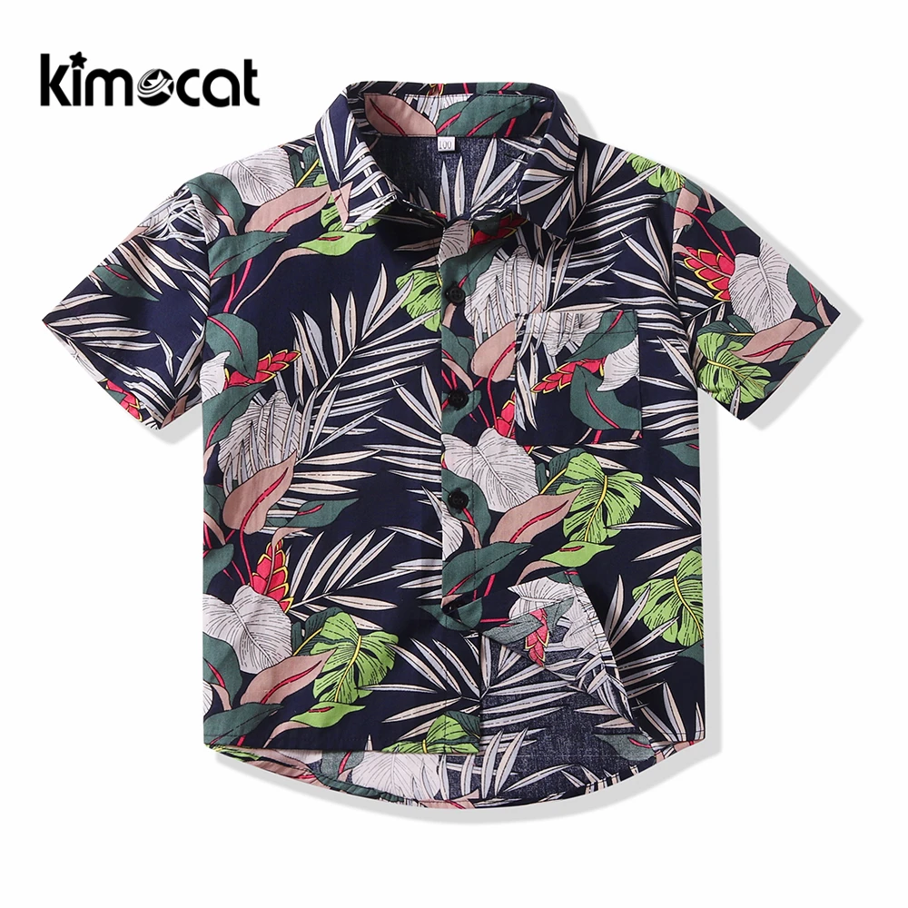 Kimocat/Одежда для маленьких мальчиков рубашка с короткими рукавами и цветочным