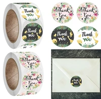 500pcs 2 5cm thank you stickers green forest pink flower decor label gift wrapping sealing decorations stationery sticker