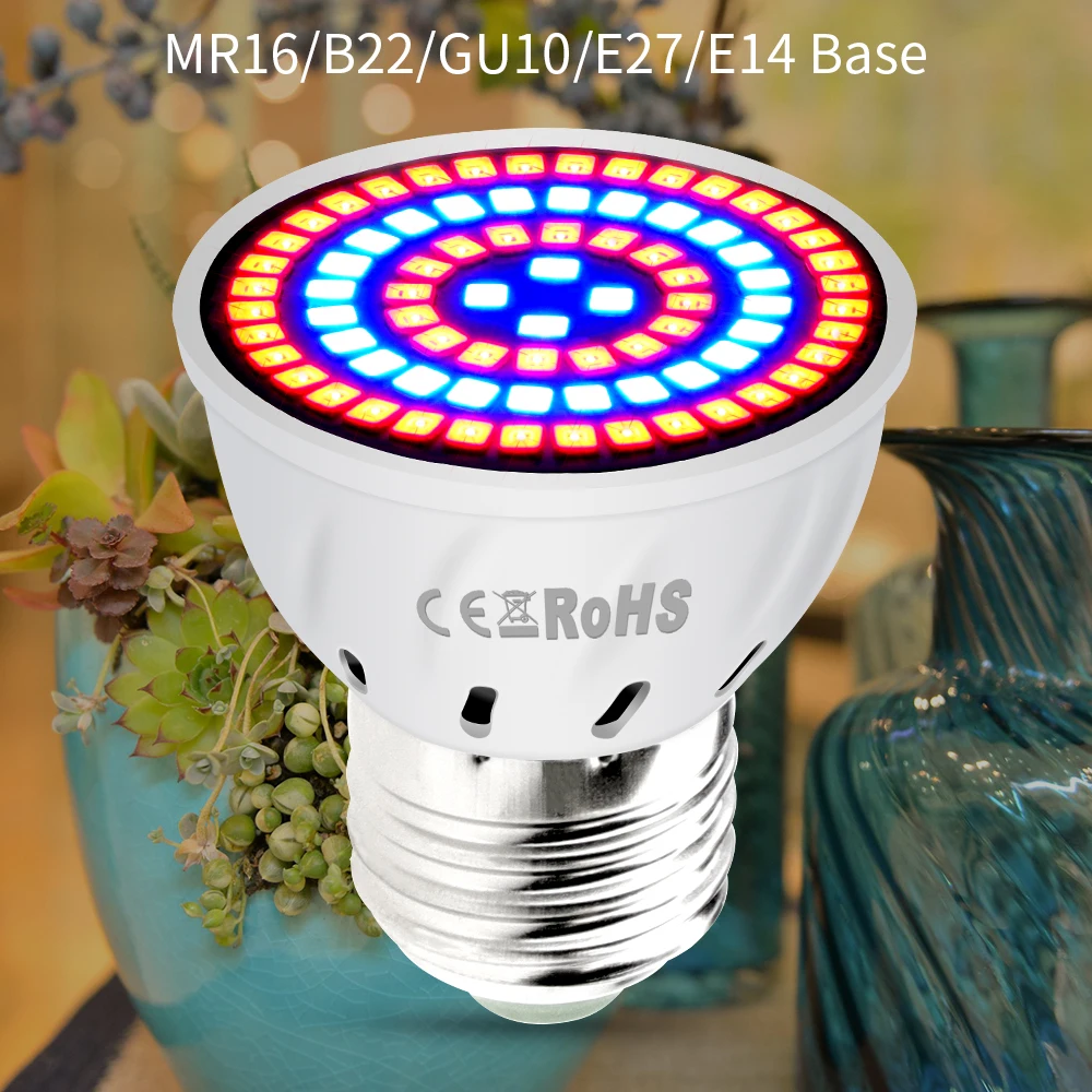 

Светодиодная лампа полного спектра E14, 220 В, E27, ламсветильник для выращивания растений GU10, светодиодная комнатная лампа для растений, лампа д...