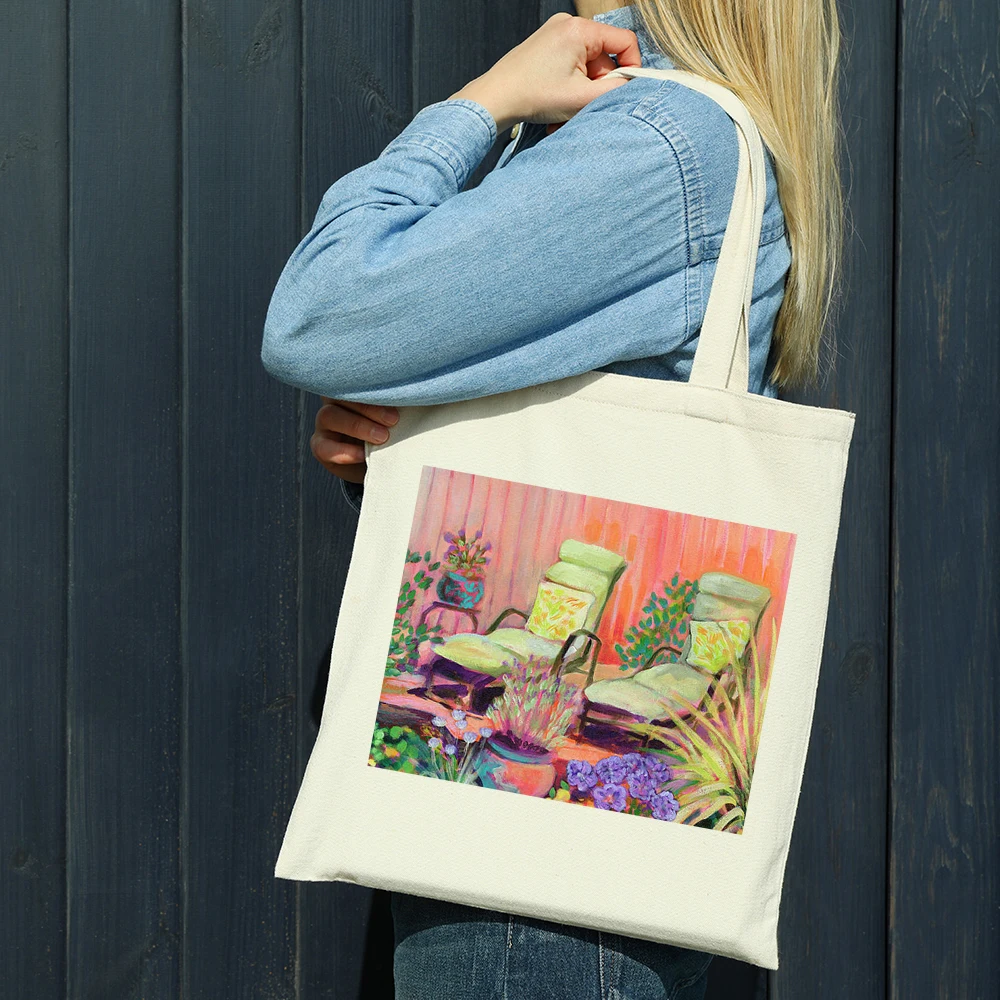 

Женская Холщовая Сумка для покупок с принтом «Садовый Рай»