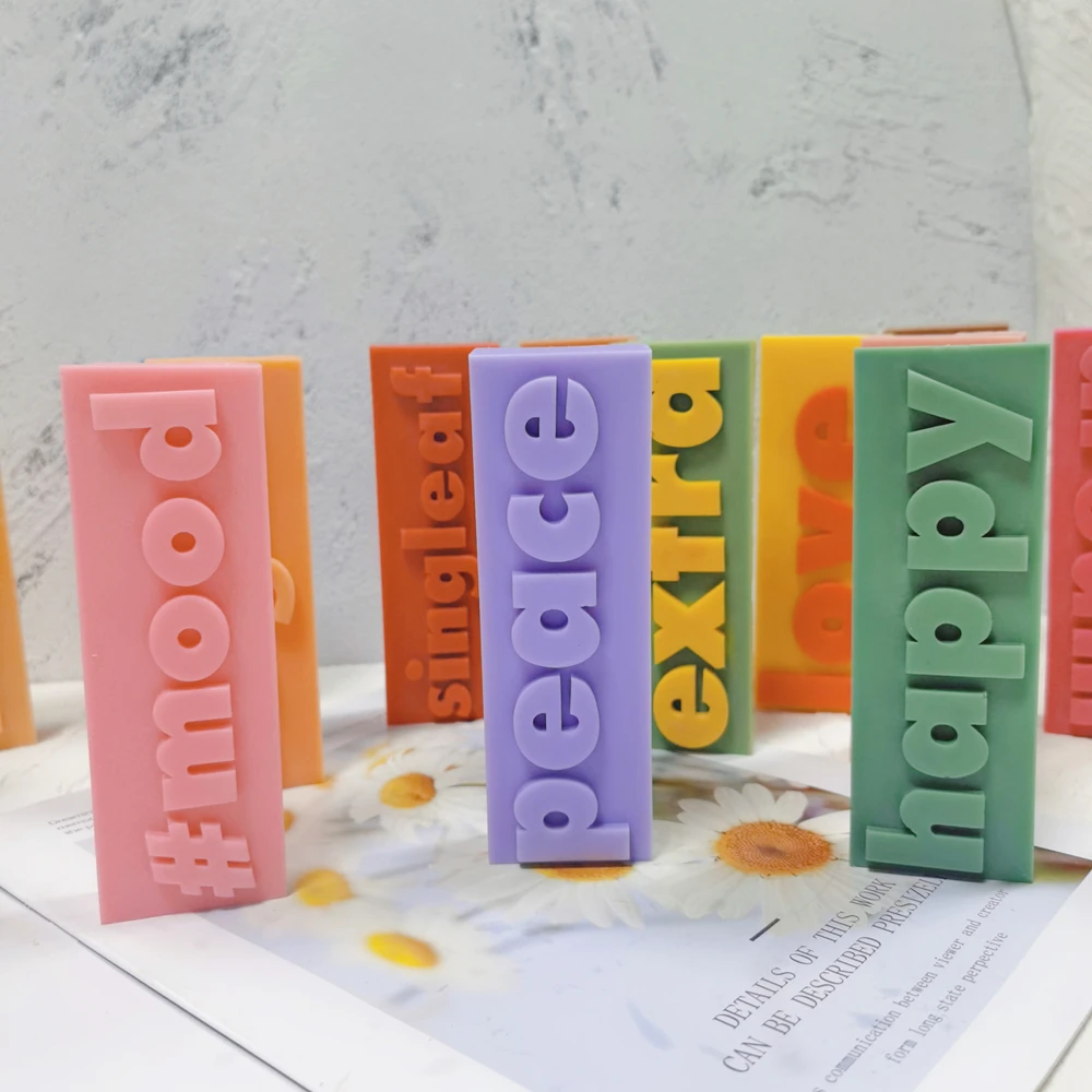 Moldes de silicona de forma rectangular, decoraci&oacute;n hecha a mano de estilo coreano, DIY, molde de vela con eslogan SelfLove-3