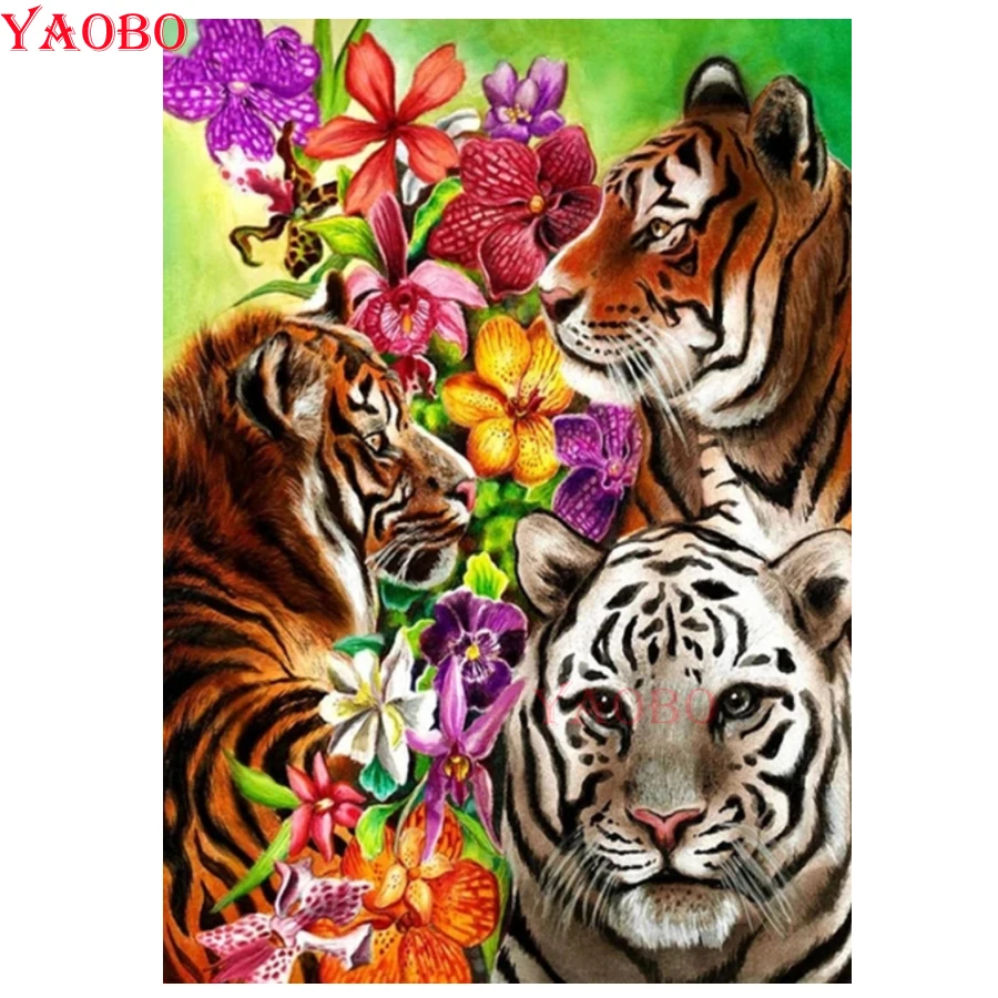 

5D Full Drill Square Diamond Painting Three Tiger Orchids Diamond Embroidery Cross Stitch Diamond Mosaic Handmade Gift