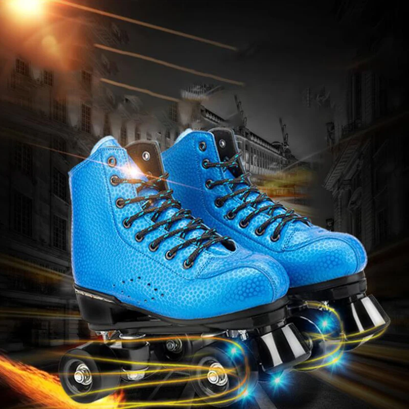 Blue Flash Wheel Double Row Roller Skates Adult Man Woman Skating Shoes Patines Skating Rollers Outdoor Shoes