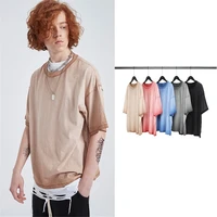 mens summer solid color washed cotton double sided t shirt personality creative fashion trend street hip hop retro short sleeve