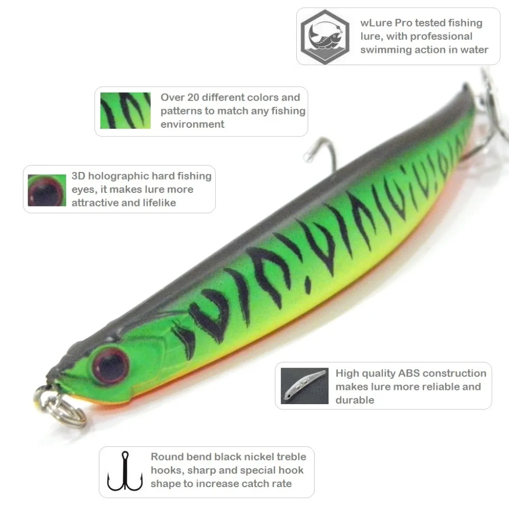 wLure 8.3g 8.9cm Small Size Bend Minnow Dying in Water Twitch Lure on Subsurface Slow Sinking Carp Bait Fishing Lure W624