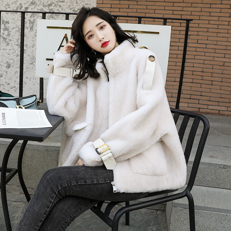 

Korean Fashion Long-sleeved Woolen Coat Autumn Winter 2020 Casual Warm Loose Stand collar pocket zipper Zipper Women Jacket W19