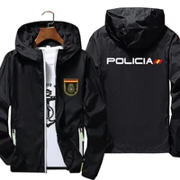 mens espana policia spain national police upr anti riot geo goes street thin reflective windbreaker skin zipper jacket coat 7xl