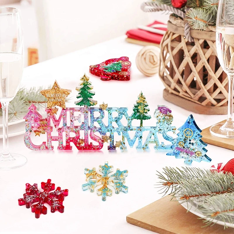 

Merry Christmas Letters Ornaments Epoxy Resin Mold DIY Crafts Casting Tools Xmas Decorations Pendant Silicone Mould