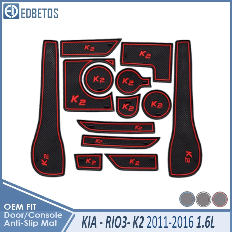 K2 1.6 Red Противоскользящий коврик для Kia RIO 3 K2 1,4 л Аксессуары ворота слот подставка анти-Грязная дверь паз коврик автомобильный интерьер гелевая накладка Резина - Название цвета: K2 1.6 Red