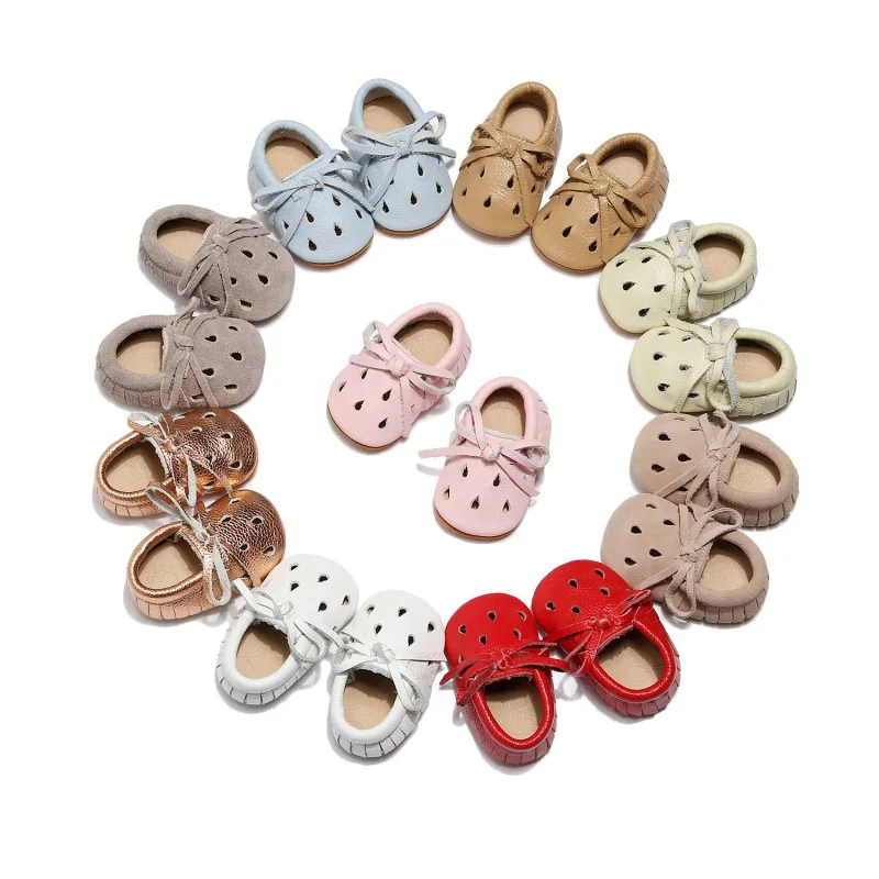 Zapatos huecos de cuero PU para beb&eacute;, mocasines con borla y lazo, suela suave, antideslizante, para cuna, para primeros pasos, 2022-5
