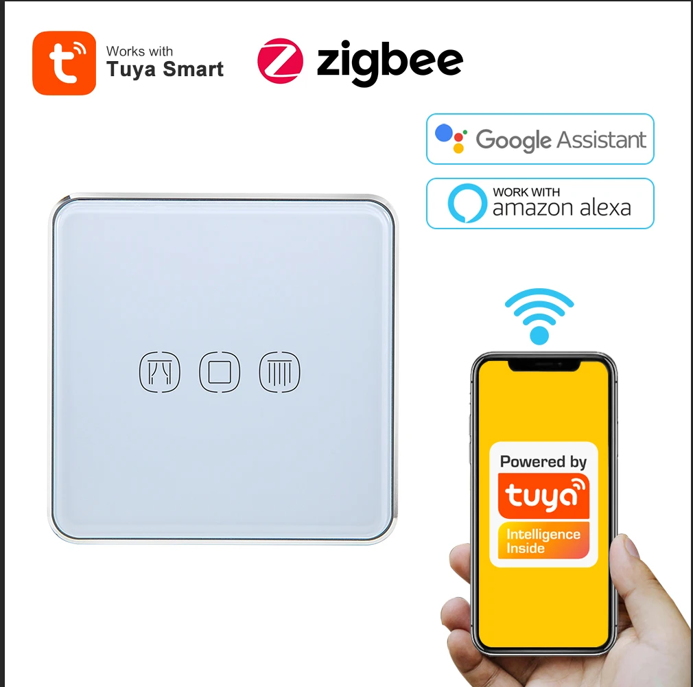

Tuya Smart Life Zigbee Curtain Switch For Roller Shutter Electric Motor Luxury Wall Remote Control Switches Alexa Google Home