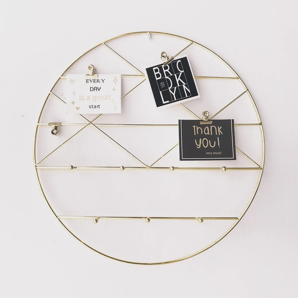 

Iron Grid Round Jewelry Storage Rack Wall Decoration Photo Note Clip Hanging