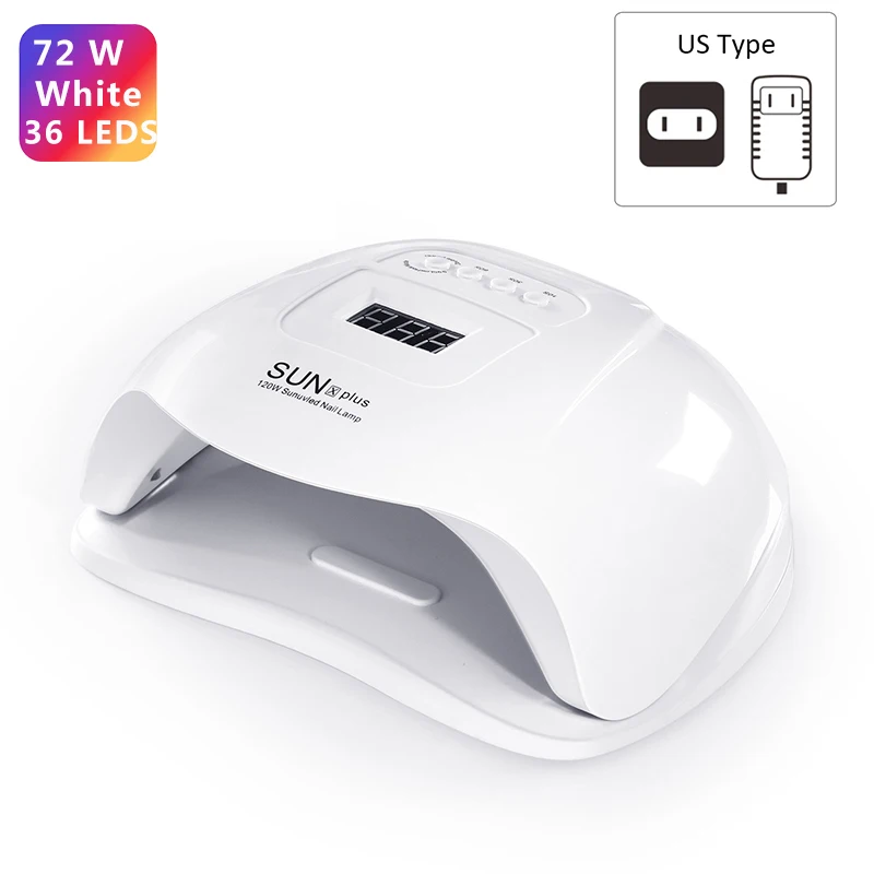 72W White US 01 72 Вт УФ-лампа для сушки ногтей 36 светодиодов УФ-лампа для ногтей Dryer10s/30 s/60 s EU/US PLUG лампа для отверждения гель-лака инструмент для сушки ногтей - Цвет: 72W White US 01