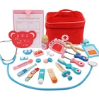 Популярная коробка для медицинских принадлежностей с красным крестом, набор игрушек-врачей, деревянные игрушки для ролевых игр, обучающие игрушки для детей раннего возраста