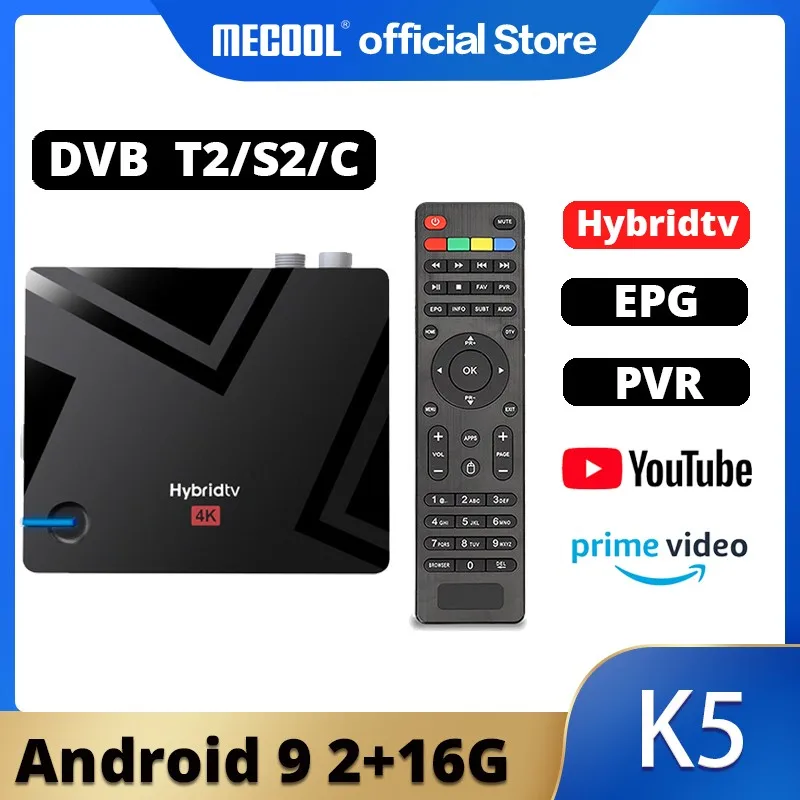 

ТВ-приставка MECOOL K5 DVB T2 S2 2G 16G умная ТВ-приставка Android 9,0 Amlogic S905X3 2,4G 5G WIFI LAN медиаплеер двойной Wifi PVR запись