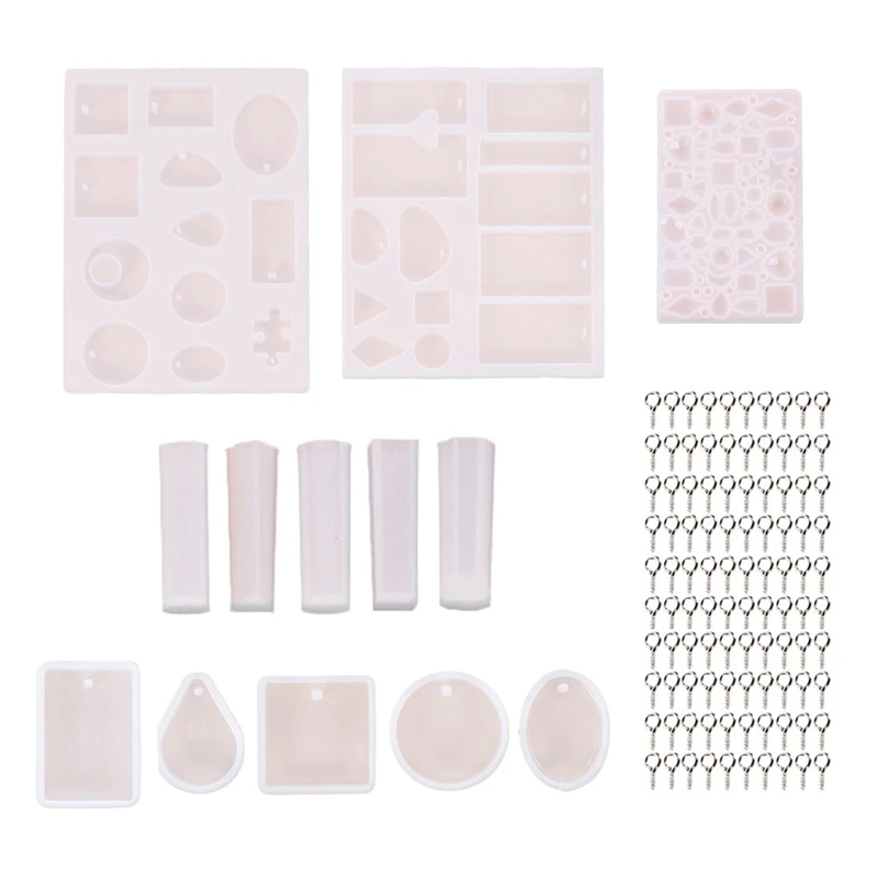 

13 Pieces Resin Molds Silicone Pendant Mould for Jewellery DIY and 100 Pieces Screw Eye Pins