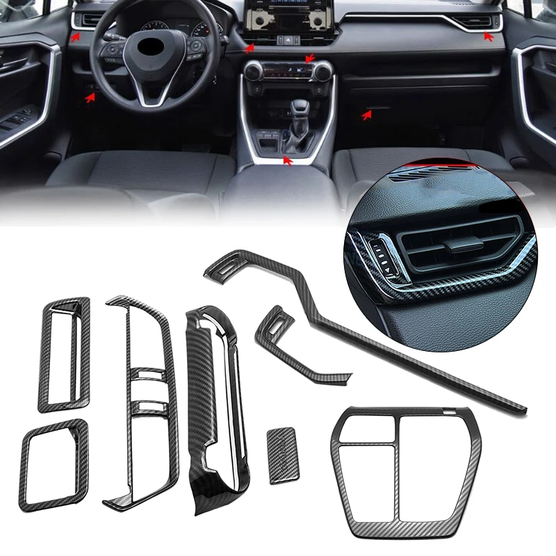 

8X Carbon Fiber Style ABS Front Interior Decor Cover Molding Kit for Toyota RAV4 19-20