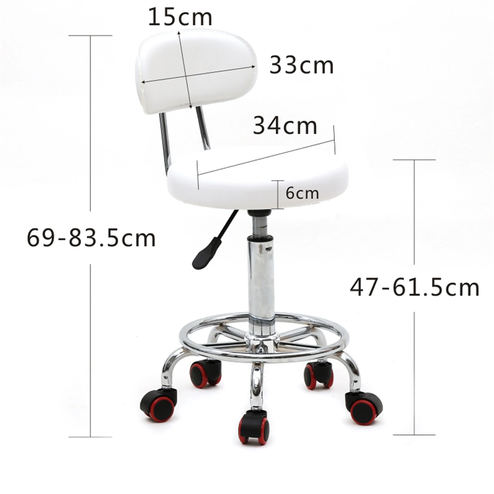 

Round Rolling Stool with Back and Line PU Leather Height Adjustable Swivel Drafting Work SPA Medical Salon Stools Chair