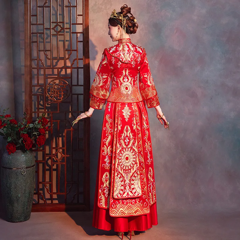 

Elegant Chinese Women Wedding Dress Exquisite Cheongsam Chinese Style Marriage Set Suzhou Embroidery Bride Costume Bride Gift