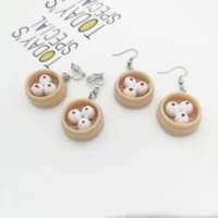 personalized fun hand made small fresh new earrings without holes simulation steamed bun shape