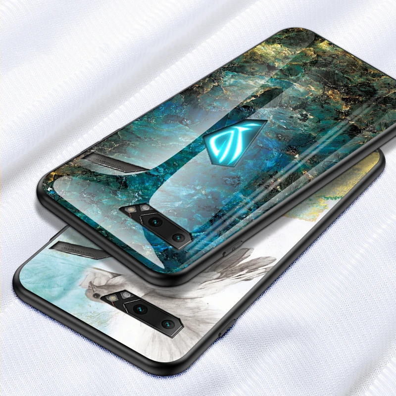 Чехол для Asus ROG Phone 2 ZS660KL, роскошный стеклянный мраморный стеклянный гибридный мягкий силиконовый Жесткий Чехол для Asus ROG 2, чехол для телефона