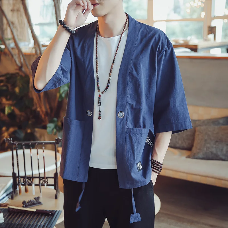 as picture Yukata, мужское кимоно, кардиган, мужские японские кимоно, верхнее пальто, кимоно, костюм для косплея, принт, азиатская одежда, летние пляжные повседневные рубашки - Цвет: as picture