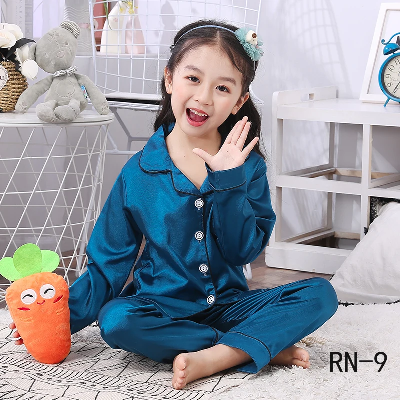 Рождественские детские пижамные комплекты Осенняя шелковая одежда для сна с