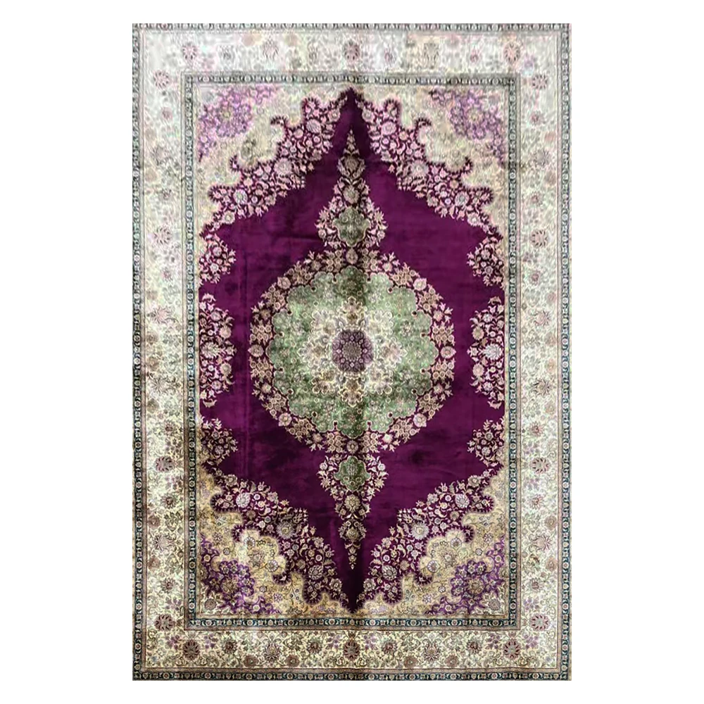 

6.56x9.84 Feet Silk Carpet Handmade Purple Persian Rugs Oriental Silk Rug For Living Room Carpets