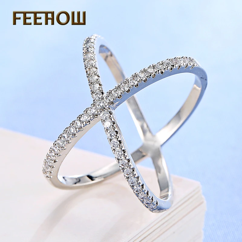 Женское кольцо с крестом FEEHOW Золотое микро покрытием и цирконием в форме х