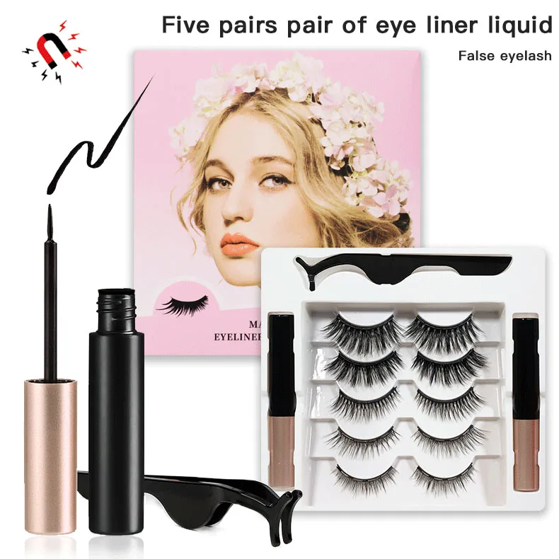 5 Pairs Magnetic Eyelashes Natural Mink Thick Waterproof Waterproof Magnetic Eyeliner And Tweezers Makeup Extension Tools TSLM1