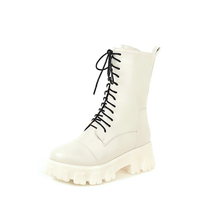 

ANNYMOLI Motorcycle Boots Woman High Heel Ankle Boots Zip Platform Thick Heel Short Boots Lace Up Female Shoes Autumn Winter 43