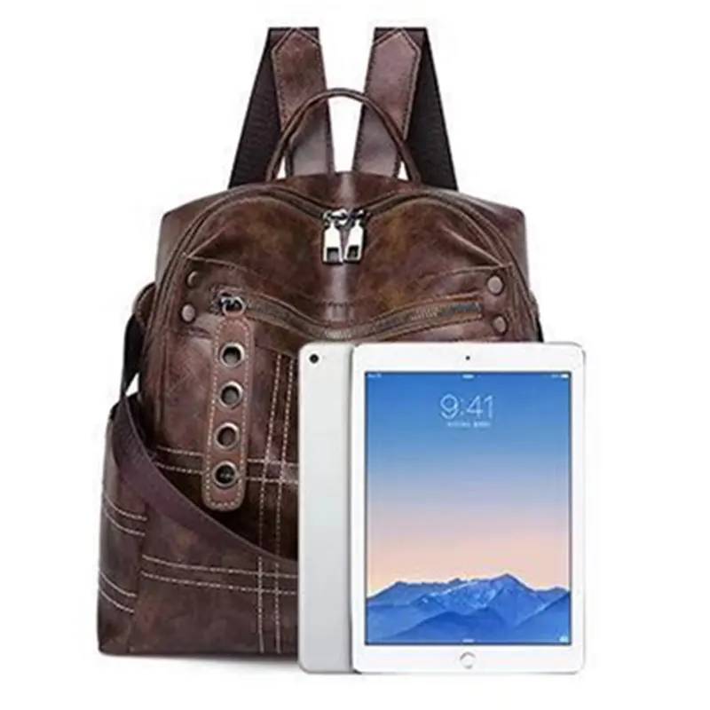 Модный молодежный кожаный рюкзак для женщин школьный женский на плечо девочек