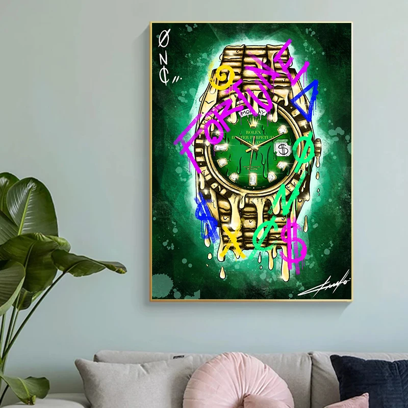 

Pop Art Graffiti Watch Canvas Painting Posters and Prints Abstract Wall Art Pictures Suitable for Living Room Home Decoration