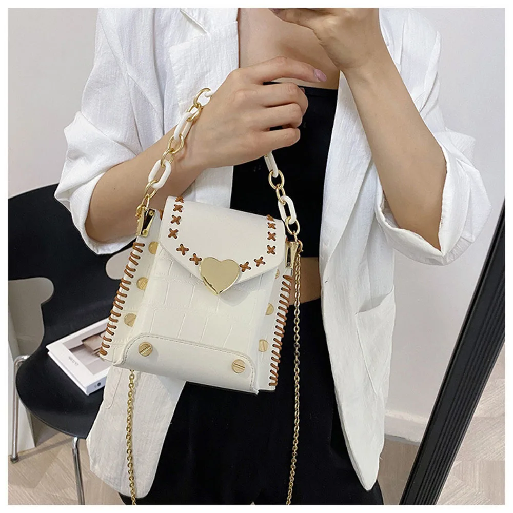 1 Set PU Leather Bag Heart Acrylic Handle PU Bag Handbag DIY Handmade Coin Purse Wallet Bag Backpack Christmas Gift