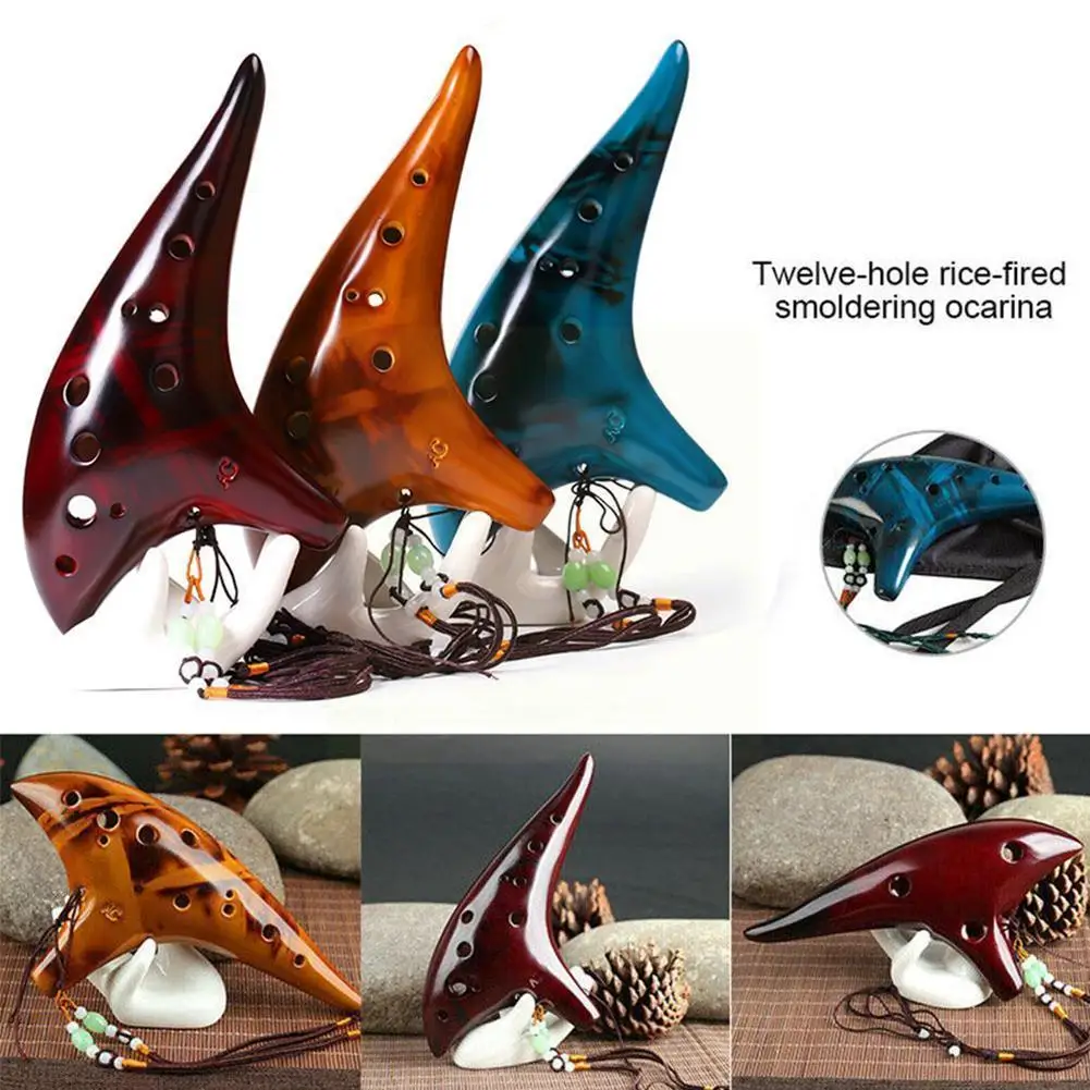 

12 отверстий Alto C Standard Ocarina деревянный шаблон керамический инструмент тенор музыкальный Ocarina 3 канавки цвет R4v1