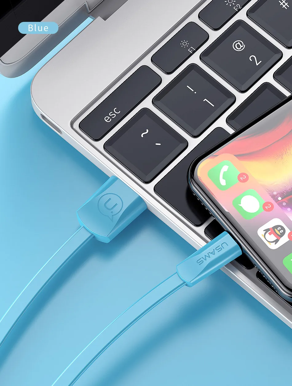 USAMS плоский USB кабель для iPhone 6 кабель 2A светильник кабель для iPhone X XS 8 7 6s 5S se 2 м кабель для мобильного телефона для iPad шнур для зарядки