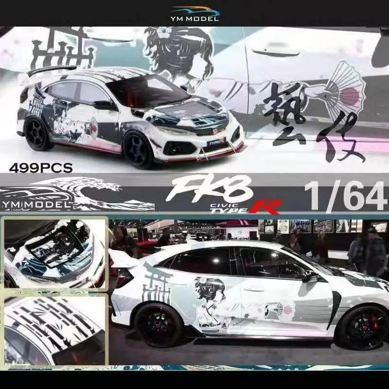 

YM 1/64 Model Carl Honda Civic FK8 Type-R Geisha Girl Diecast Alloy Model Limited 499 Display Toy