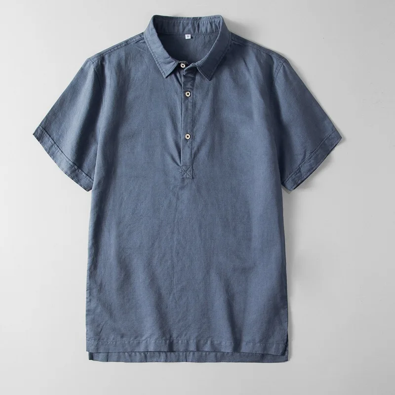 

Summer new linen polo shirt men's short sleeve slim Lapel shirt cotton linen men's casual lining cardigan