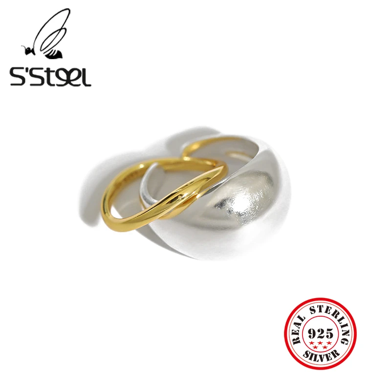 

S'STEEL 925 Sterling Silver Rings For Women Korean Minimalist Designer Ring Set Bague Argent 925 Massif Pour Femme Finr Jewelry