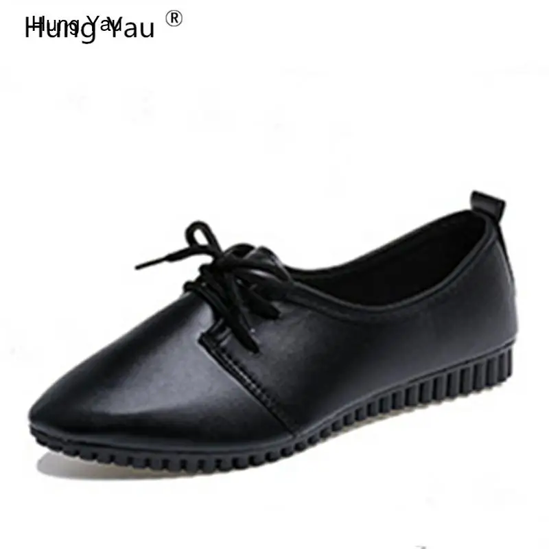 

Women Loafers Lady Ballerina Flat Lace-Up Shoes Woman Flats Comfortable Soft Good Leather Moccasins Loafers Plus Size 9