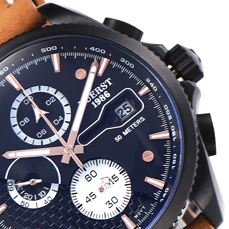 

KUERST 2021 Men's Casual New Watch Top Brand Luxury Military Leather Watch Men's Clock Fashion Chronograph Watch