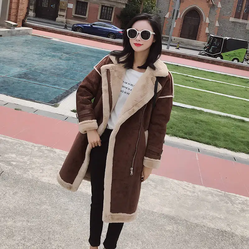 2019 зимнее длинное пальто из искусственной кожи Женская утолщенная теплая