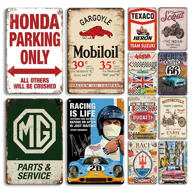 

American's Mother Road Tin Sign Vintage Car Poster Metal Plat Retro Parking Only Wall Stickers Man Cave Garage Decor Plaques